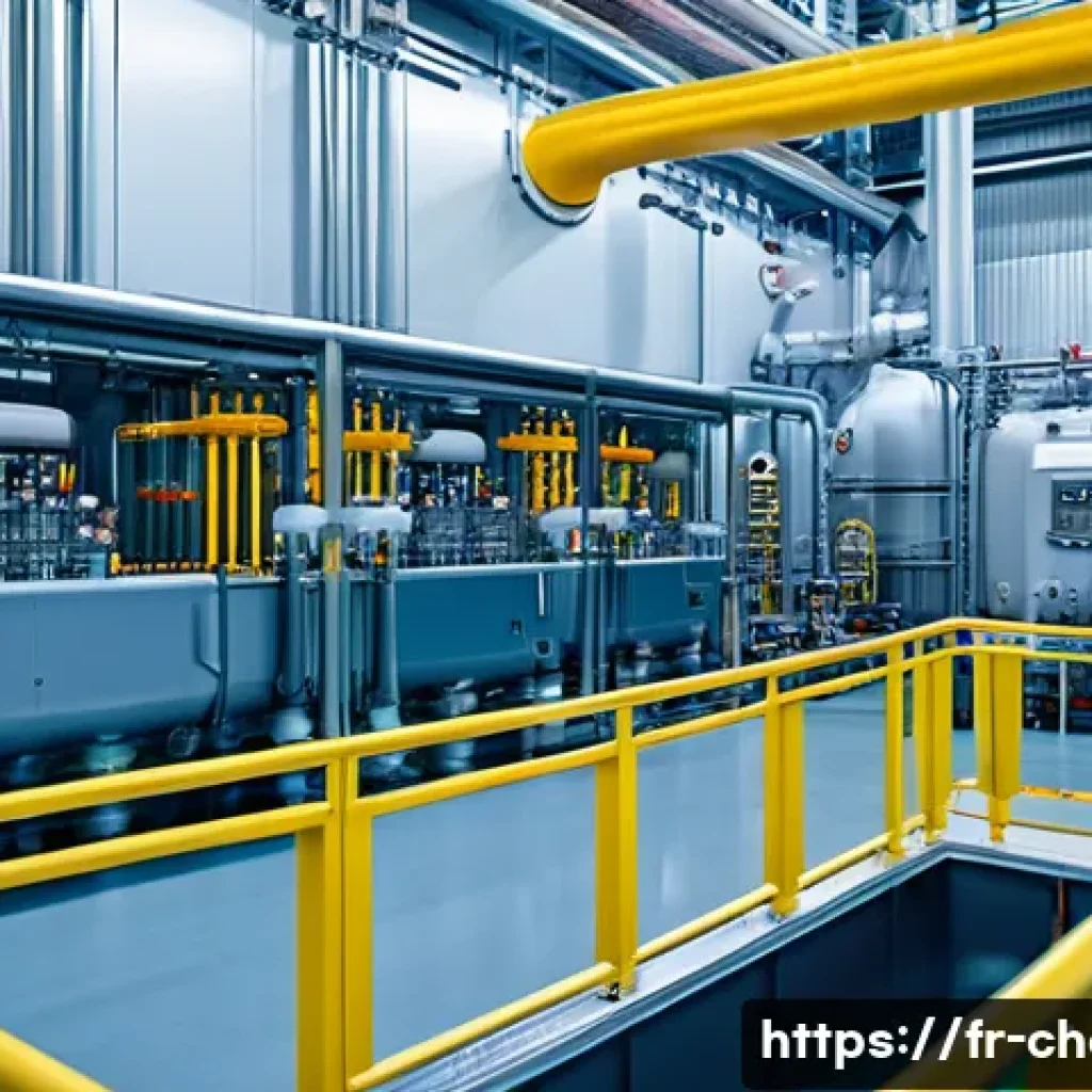 화학 공학 기초 - A large-scale industrial chemical reactor room, showing various types of reactors such as continuous...