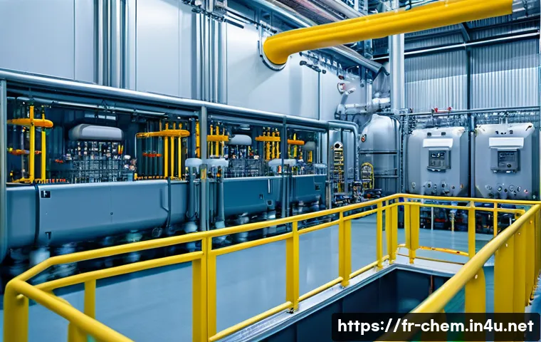 화학 공학 기초 - A large-scale industrial chemical reactor room, showing various types of reactors such as continuous...